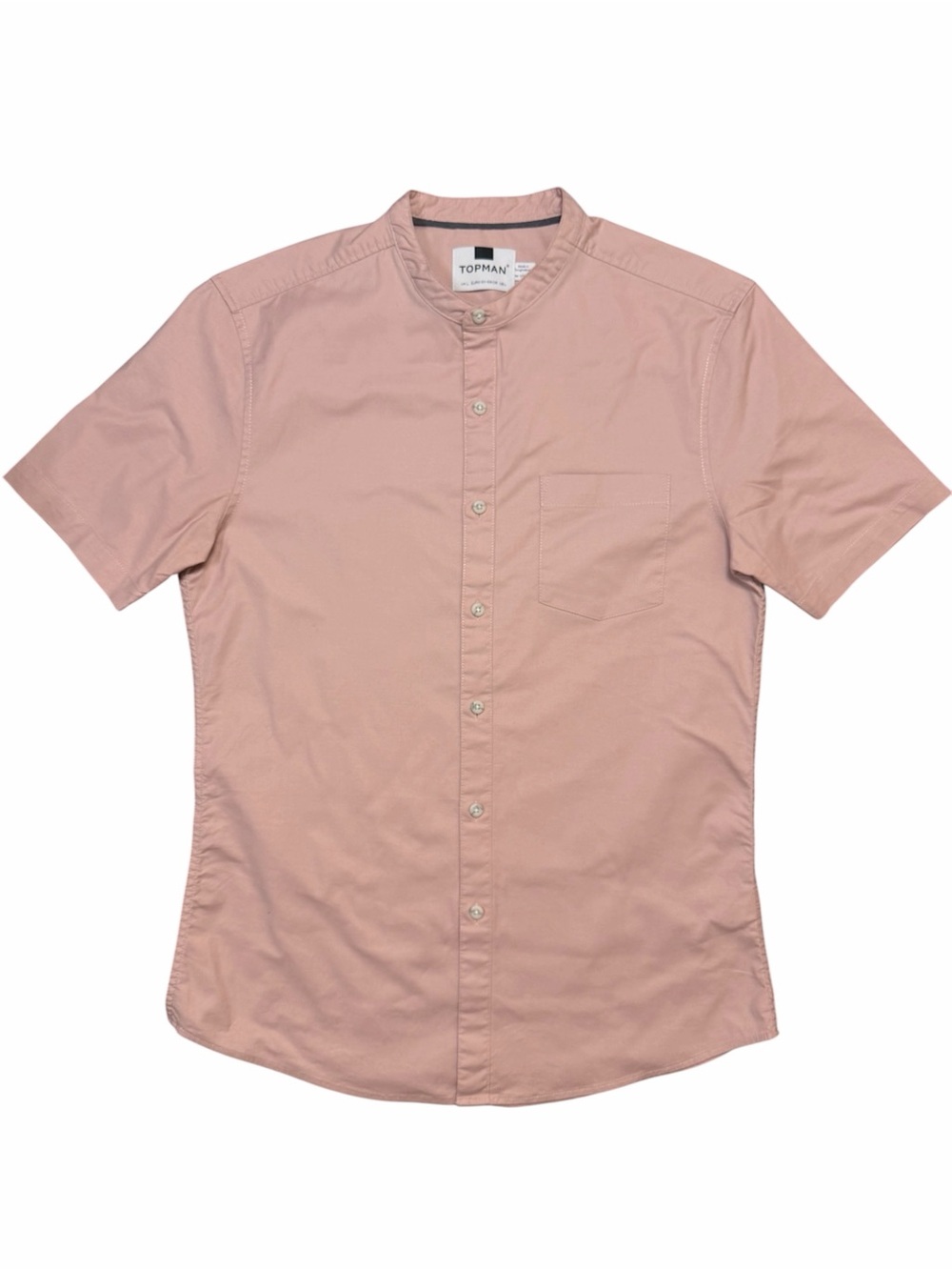 Topman Dusty Rose Pink Short Sleeve Grandad Collar Shirt Slim Fit sz. L